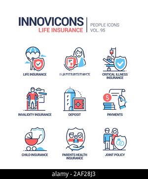 Assicurazione sulla vita - linea del vettore stile design set di icone Illustrazione Vettoriale