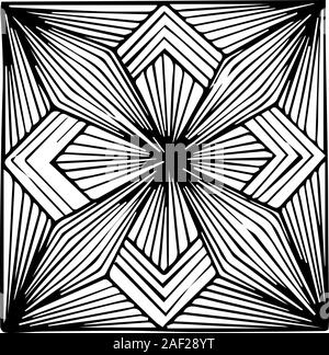 In bianco e nero la grafica. Quadrato geometrico e rombo figure simmetriche. Le linee rette. Illustrazione Vettoriale con l'effetto di fatti a mano la grafica. Illustrazione Vettoriale