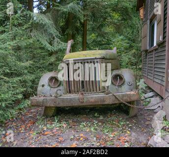 Resti di un GAZ-51 - Gazon Gaz sovietica carrello costruito nei giardini della città sotterranea Oso?wka Polonia Novembre 2019. La produzione è iniziata nel 1946 e e Foto Stock