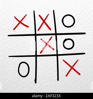 Tic Tac Toe. Vettore disegnati a mano gioco su un bianco di Grana carta Illustrazione Vettoriale