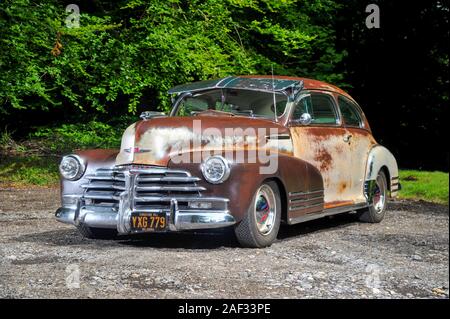 1947 Chevy business coach con patina pesante Foto Stock
