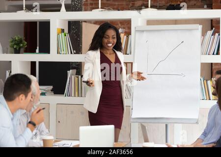 African business coach imprenditrice rende la presentazione per il personale di sala riunioni Foto Stock
