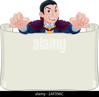 Dracula vampiro Halloween Cartoon segno di scorrimento Illustrazione Vettoriale