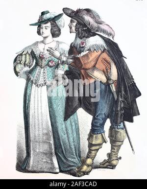 Il costume nazionale, vestiti, la storia dei costumi, tedesco di nobili, circa nel 1630-1600, Volkstracht, Kleidung, Geschichte der Kostüme, deutsche Edelleute, 1630-1600 ca Foto Stock