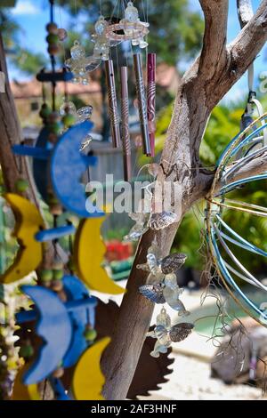 In casa scacciapensieri appeso driftwood. Foto Stock