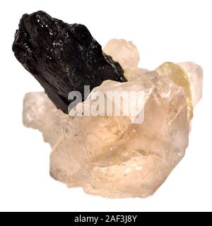 Wolframite / Hubnerite (manganese tungstato di ferro) su Jacare Quarzo (Brasile) Foto Stock