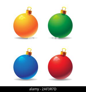 Set di albero di Natale palle di vetro bianco su sfondo isolato. Immagine vettoriale Illustrazione Vettoriale