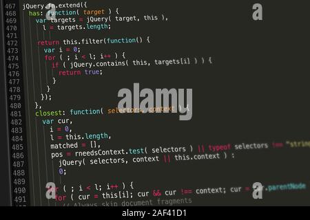 Codice jQuery Screenshot Foto Stock