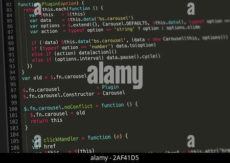 Codice JavaScript Screenshot Foto Stock