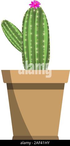 Potted bella rosa luminoso vettore pungenti cactus flower isolato su bianco. Impianto di Cactus per l Arredamento e animazione di cartoon puntelli Illustrazione Vettoriale