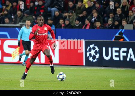 Leverkusen, Germania. 11 dicembre 2019. Uefa Champions League 2019-20 Gruppo D. Moussa Diaby di Bayer Leverkusen. Foto Stock