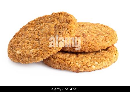 Tre croccante di OAT e biscotti integrali isolato su bianco. Foto Stock