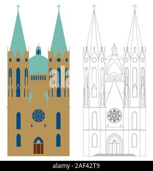 Se cattedrale di Sao Paulo colorati e contorno. Illustrazione Vettoriale