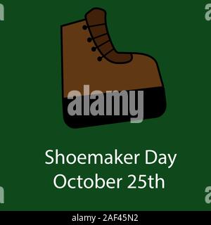 Calzolaio giorno Ottobre 25th. cartoon boot su sfondo verde. illustrazione vettoriale Illustrazione Vettoriale