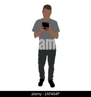 L'uomo prendendo a piena lunghezza selfie nello specchio. Stock isolato piatta illustrazione vettoriale Illustrazione Vettoriale