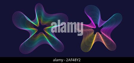 La musica di sfondo astratto. Equalizzatore che mostra le onde sonore, Sport concetto vettore. Vivace dinamica geometrica del modello di particelle. Illustrazione del movimento Illustrazione Vettoriale