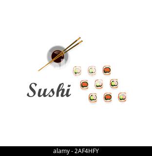 Il design del vettore del menu sushi ristorante su sfondo bianco Illustrazione Vettoriale