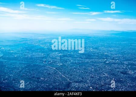 Vista aerea della Baia di Tokyo e il centro di Tokyo Foto Stock