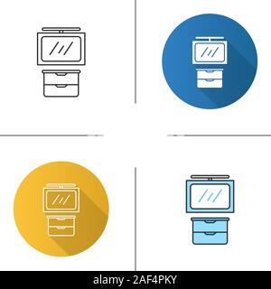Mobiletto del bagno e la relativa icona. Design piatto, lineare e stili colore. Isolato illustrazioni vettoriali Illustrazione Vettoriale