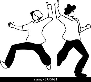 Silhouette di uomini in posa di danza su sfondo bianco illustrazione vettoriale design Illustrazione Vettoriale
