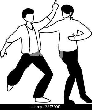 Silhouette di uomini in posa di danza su sfondo bianco illustrazione vettoriale design Illustrazione Vettoriale