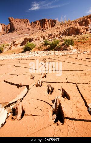 Un asciugò il letto del fiume in Anti atlante del Marocco, Africa del Nord. Negli ultimi anni le precipitazioni totali hanno ridotto di circa il 75% come un risultato di Foto Stock