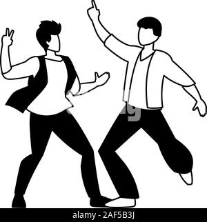 Silhouette di uomini in posa di danza su sfondo bianco illustrazione vettoriale design Illustrazione Vettoriale