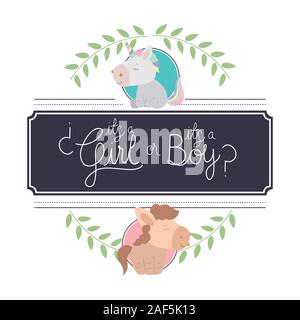 Baby shower invito con animali cartoni animati disegno vettoriale Illustrazione Vettoriale