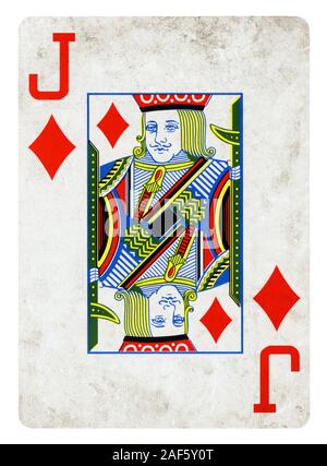 Jack di Quadri Vintage carta da gioco isolato su bianco (percorso di clipping incluso) Foto Stock