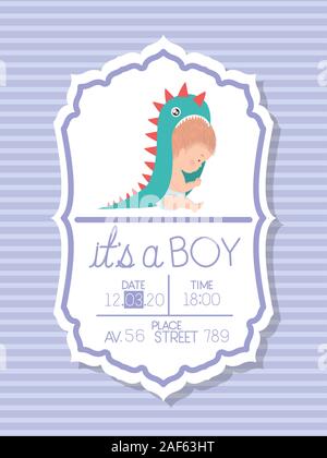 Baby shower invito e baby boy disegno vettoriale Illustrazione Vettoriale