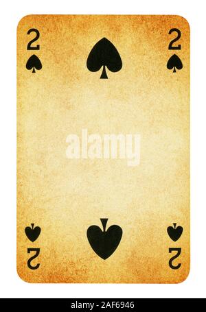 Due di picche Vintage carta da gioco - isolato su bianco (percorso di clipping incluso) Foto Stock