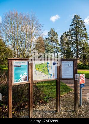 Inverno cartello, parchi Universitari, Oxford, Oxfordshire, England, Regno Unito, GB. Foto Stock