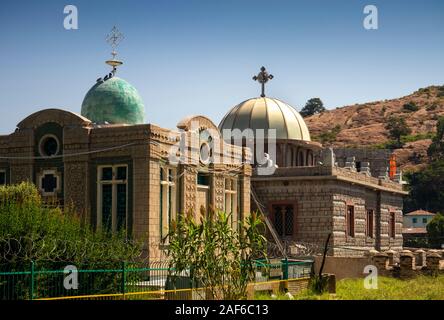 Etiopia, Tigray, Axum (Aksum), Cattedrale di Maryam Tsion, cappella del santuario della compressa contenente l Arca dell Alleanza e Tabot, dieci comandamenti Foto Stock