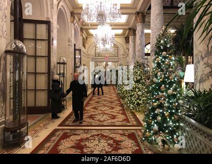 New York, Stati Uniti d'America. Decimo Dec, 2019. Vista nella lobby del Plaza Hotel Central Park a Manhattan. (Zu dpa: "Una volta in New York - tempo di Natale nel set del film") Credito: Benno Schwinghammer/dpa/Alamy Live News Foto Stock