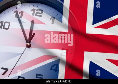 Il quadrante di un orologio con l'Unione Jack Foto Stock
