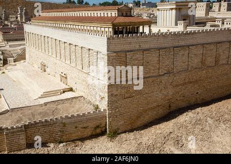 Israele, Gerusalemme, Museo di Israele. Modello di Gerusalemme verso la fine del secondo periodo di Tempio 66CE scala 1:50. Dettagli del tempio erodiano e tempio mo Foto Stock