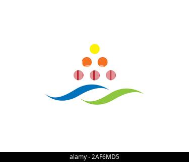 Punti di colore e di onda verde o foglie rappresentano attività mineraria e bilancio ambientale Illustrazione Vettoriale