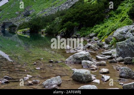 Close up sulle rocce e acqua in Morskie Oko, Monti Tatra, Polonia Foto Stock