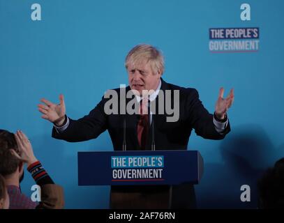 Londra, Regno Unito. Xiii Dec, 2019. Primo Ministro britannico Boris Johnson offre un discorso vittoria inizio Venerdì, Dicembre 13, 2019. Il sig. Johnson il governo ha fissato il più grande maggioranza le elezioni generali in quanto negli anni ottanta per consentire al governo di ottenere Brexit passato dal 31 gennaio 2020. Foto di Hugo Philpott/UPI Credito: UPI/Alamy Live News Foto Stock