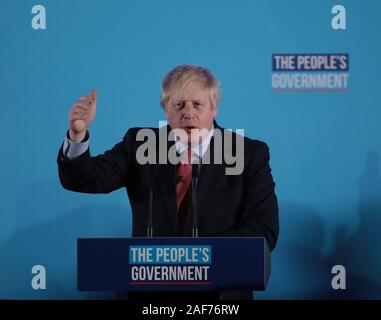 Londra, Regno Unito. Xiii Dec, 2019. Primo Ministro britannico Boris Johnson offre un discorso vittoria inizio Venerdì, Dicembre 13, 2019. Il sig. Johnson il governo ha fissato il più grande maggioranza le elezioni generali in quanto negli anni ottanta per consentire al governo di ottenere Brexit passato dal 31 gennaio 2020. Foto di Hugo Philpott/UPI Credito: UPI/Alamy Live News Foto Stock