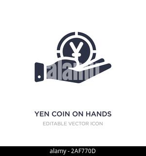 Yen moneta sulla icona mani su sfondo bianco. Elemento di semplice illustrazione dal concetto di affari. yen moneta su mani icona simbolo di design. Illustrazione Vettoriale