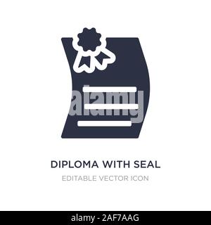 Diploma con icona di tenuta su sfondo bianco. Elemento di semplice illustrazione dal concetto di istruzione. diploma con guarnizione icona simbolo di design. Illustrazione Vettoriale