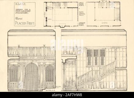 Design per un cane zampe scalone di ''Piama''. La sezione & piani 1907 antica stampa Foto Stock