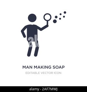 Uomo che fa le bolle di sapone icona sullo sfondo bianco. Elemento di semplice illustrazione dal concetto di persone. L'uomo facendo bolle di sapone simbolo icona del design. Illustrazione Vettoriale