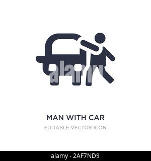 L'uomo con la vettura e la valigia, icona su sfondo bianco. Elemento di semplice illustrazione dal concetto di popolo. l uomo con auto e valigia icona simbolo di design. Illustrazione Vettoriale