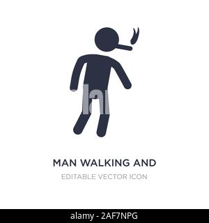 Uomo che cammina e icona di fumare su sfondo bianco. Elemento di semplice illustrazione dal concetto di persone. uomo a camminare e fumare icona simbolo di design. Illustrazione Vettoriale
