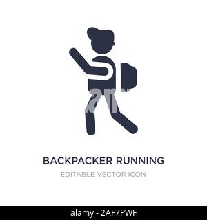 Backpacker icona in esecuzione su sfondo bianco. Elemento di semplice illustrazione dal concetto di persone. backpacker in esecuzione icona simbolo di design. Illustrazione Vettoriale