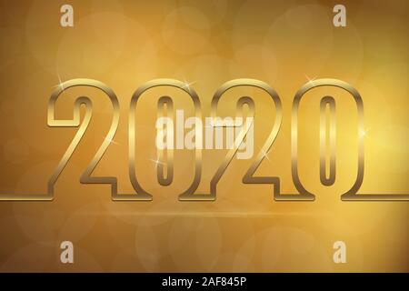 Felice anno nuovo 2020 saluti con numeri golden e sfondo dorato Illustrazione Vettoriale