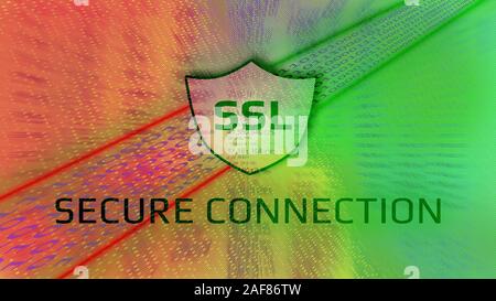 Il protocollo SSL concetto dello schermo. La traccia digitale non è protetto prima di protocollo e di sicuro dopo l. Abstract background in colori verde e giallo. Foto Stock
