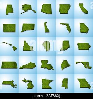 3D erba di Stato Usa set di mappe ho Foto Stock